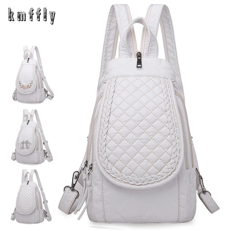 Mochila feminina de couro macio, mochila de ombro escolar para meninas, de couro macio, lavada, imperdível