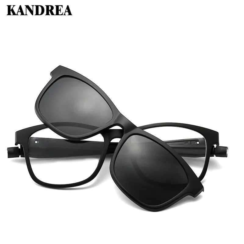 KANDREA 2020 1+5 clip Tr90 Square Women Sunglasses Magnetic Clip Dual Purpose Eyeglasses Fashion Men Eyewear Driving Sun Glasses