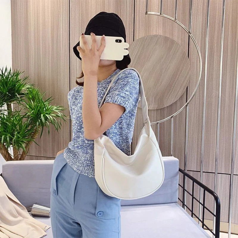 Women Fashion Casual Hobo Bags  Large Capacity Shoulder Crossbody Bag Female  Wide Strap Handbag Brand Trending Underarm Purse