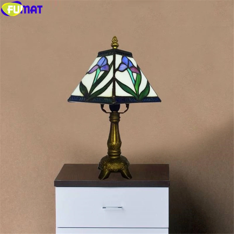 FUMAT Tiffany Dragonfly Grape Desk Lamp Multi Colorful Stained Glass Table Light Classical Art Flower Home Decor Nordic Lighting