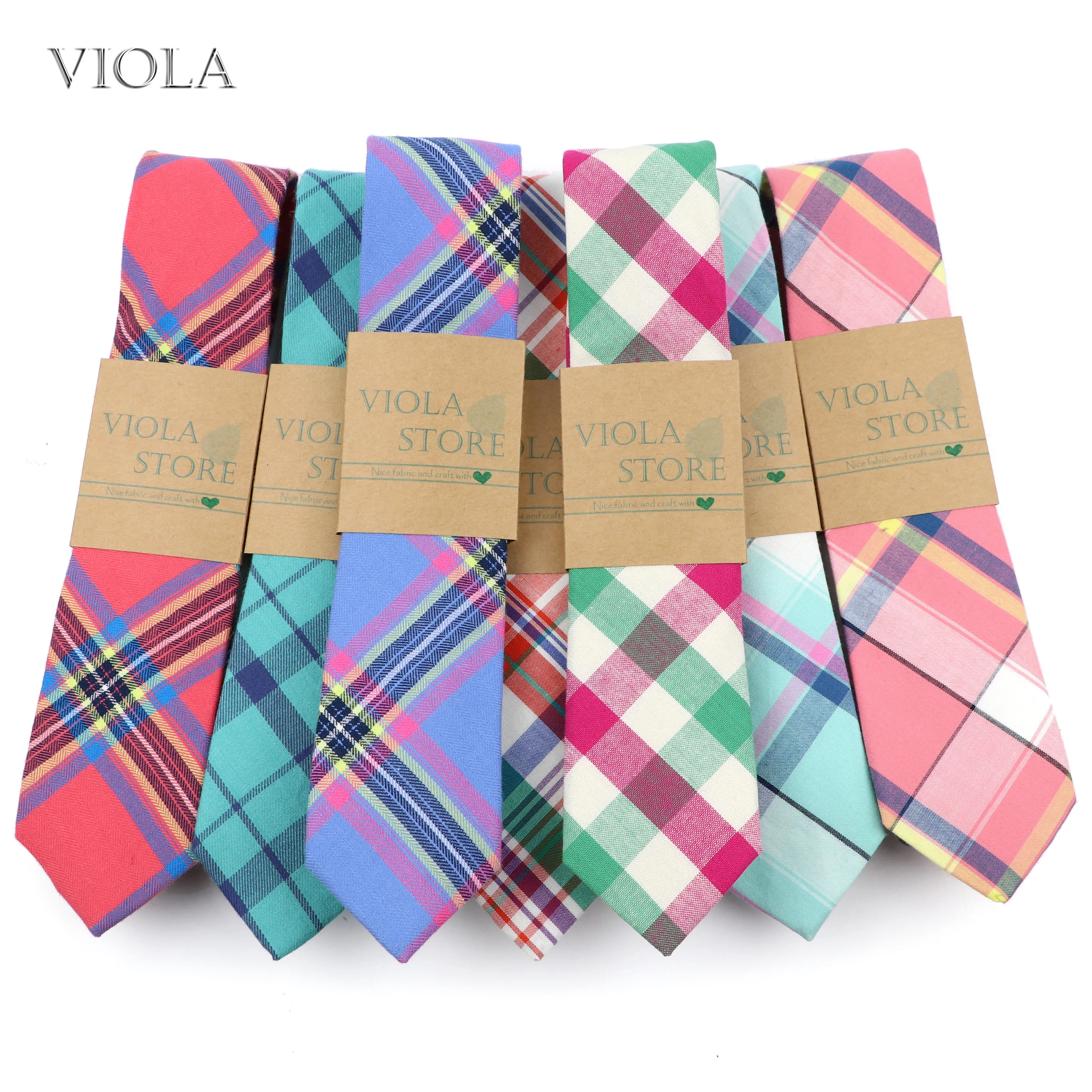 Young Men Soft Cotton Striped Plaid Necktie Mint Green Pink 6cm Casual Skinny Ties Tuxedo Party Fashion Cravat Gift Accessory