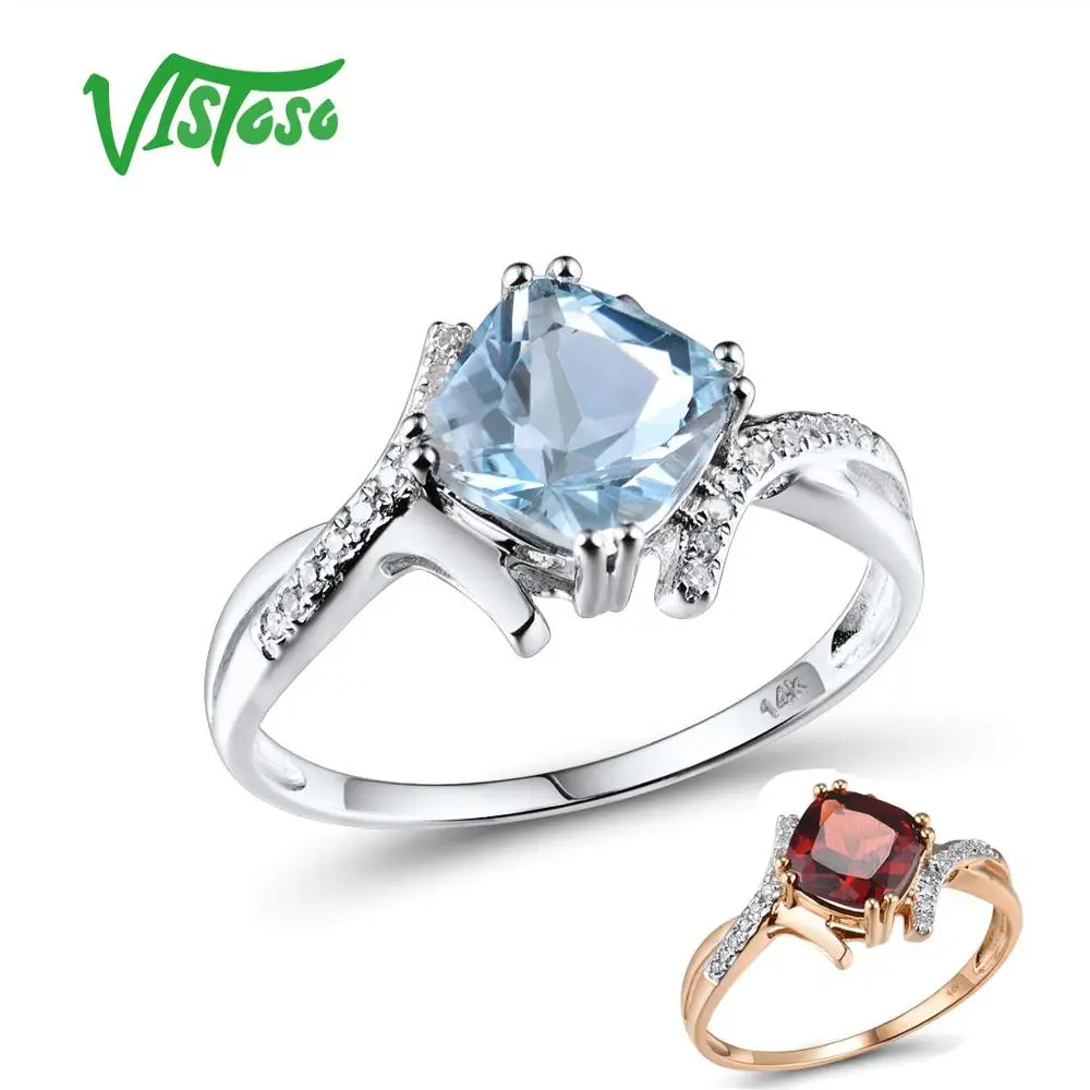 VISTOSO Gold Rings For Women Genuine 14K 585 White Gold Ring Sparkling Diamond Sky Blue Topaz Wedding Anniversary Fine Jewelry