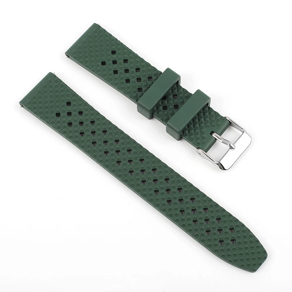 Quality Porous Breathable Fluoro Rubber Watch Strap 18mm 20mm 22mm Watchband Dustproof Wristband Quick Release Band