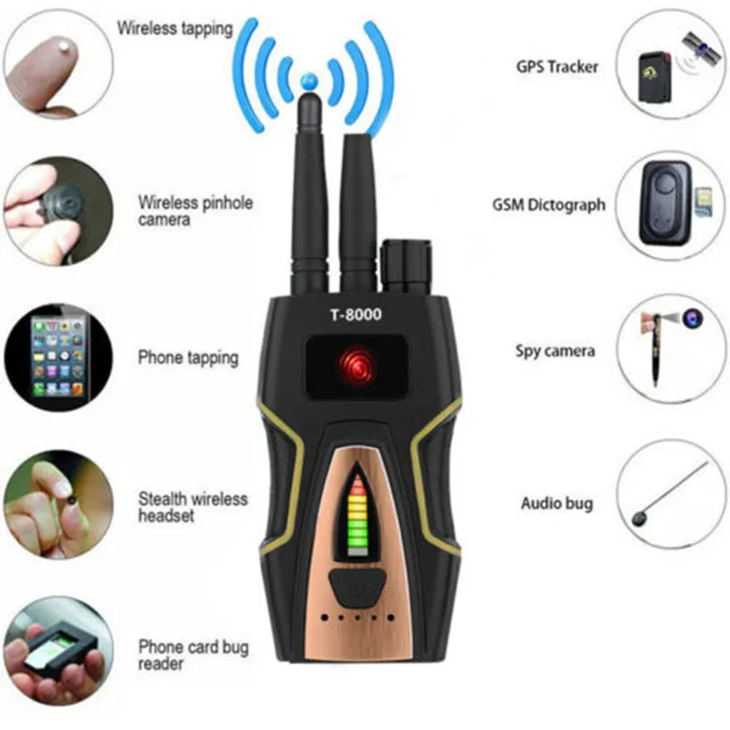 T8000 Anti Spy Anti Camera Detector RF Bug Detector Wireless Signal Scanner Alarm Motionr GSM Audio WIFI finder GPS Scan