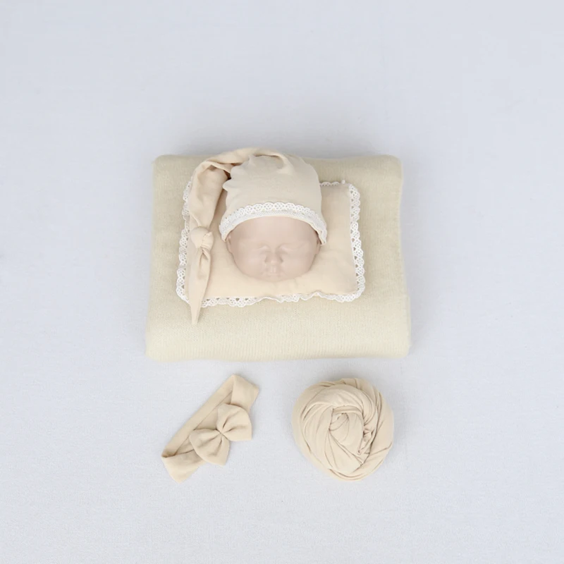 Newborn knitted blanket stretch wrap handmade pillow hat and headband five-piece set for photography studio props for baby shoot