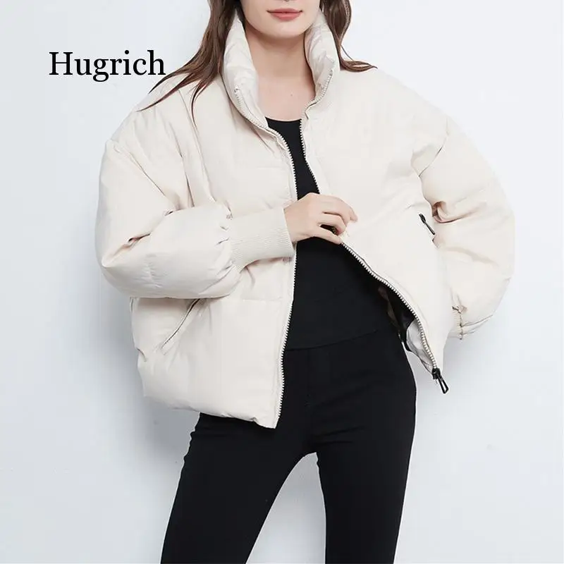 Fashion Stand Collar Parkas Women Thick Warm Winter Bubble Coats Female Khaki Jackets Pockets Zipper Simple Overcoats