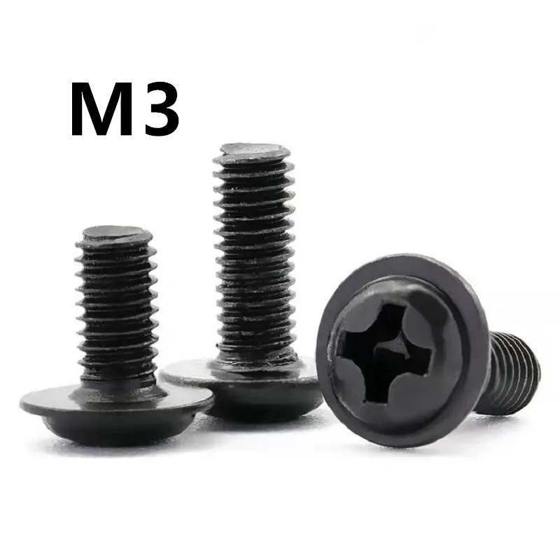 1000PCS M3 PWM DIN967 Black 304 Stainless steel Pan Padded Screws Referral Computer Case Chassis Fixed Motherboard Screws