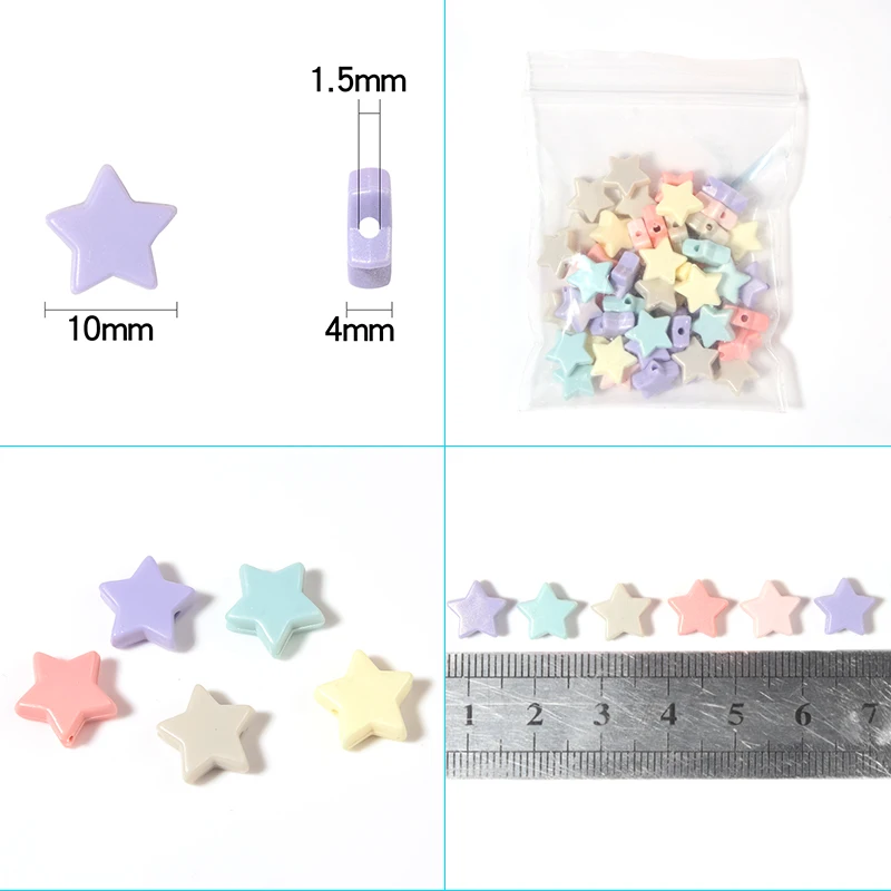 100Pcs/Lot 10mm Macaron Acrylic Pendant Beads Mix Color 5 Star Shape For Jewelry Making DIY Bracelet Necklace