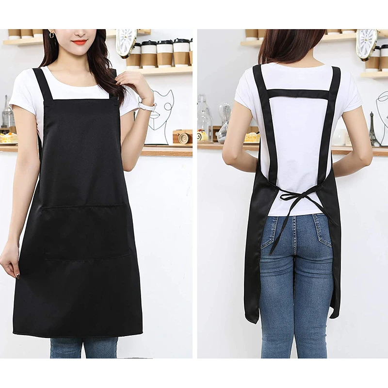 Fashion Simple H-type Shoulder Apron Unisex Black Apron Kitchen Work Garden Doble Sided Two Pocket Cover Smock Kitchen Cleaning