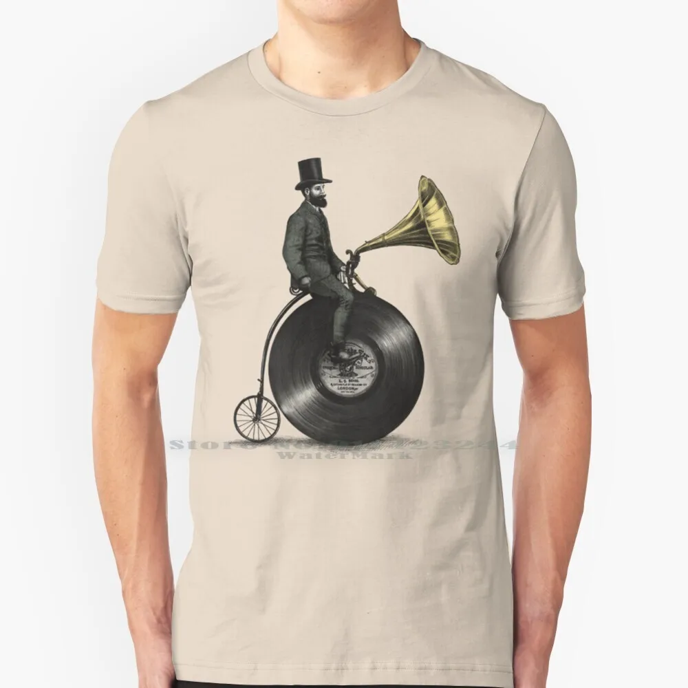 Music Man ( Color Option ) T Shirt 100% Pure Cotton Vinyl Vintage Penny Farthing Bicycle Top Hat Hipster Retro Cycling Funny