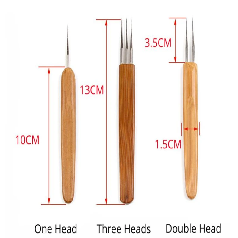 Perruque tressée au crochet avec poignée en bambou, style à trois têtes, outil spécial d'extension de cheveux, tresse sale, 0.5mm, 0.75mm