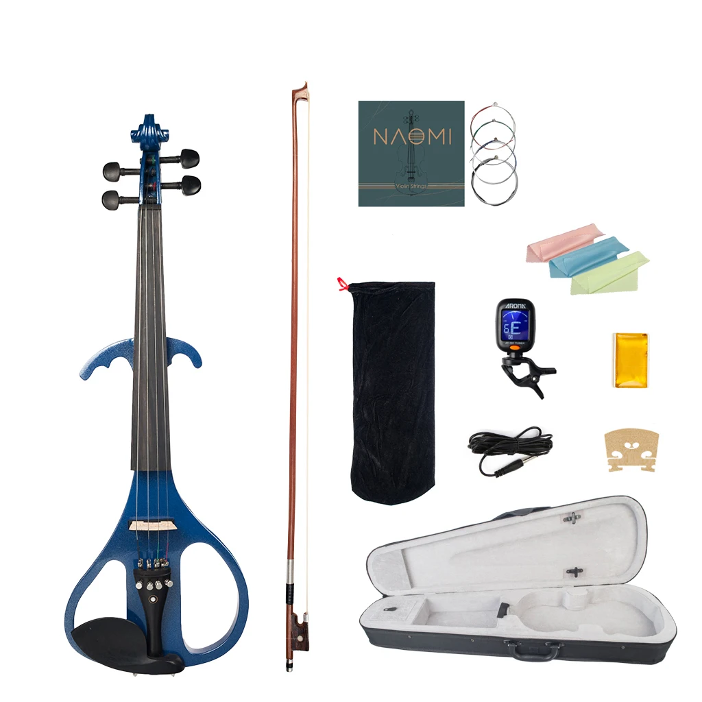 Professional 4/4 Electric Violin/Fiddle Set Solidwood Body Ebony Fittings w/ Tailpiece+Tuning Pegs+Chin Rest+Fretboard Blue