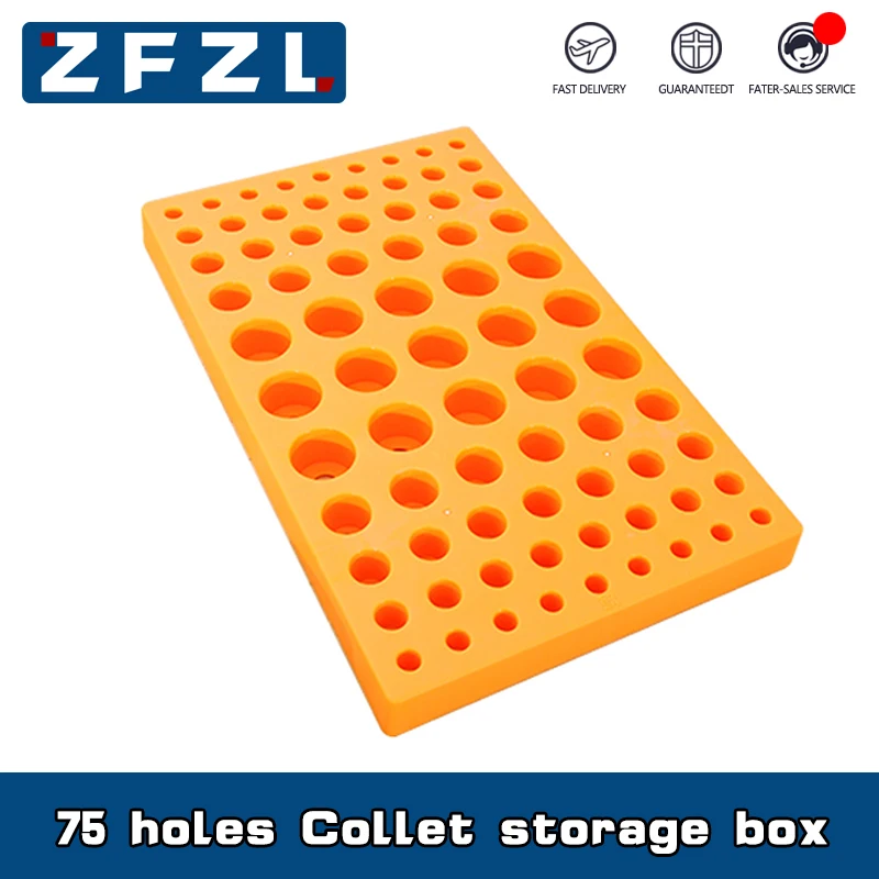 New CNC machine tool ER collet storage box 75 hole ER11 ER16 ER20 ER25 ER32 hard plastic storage and finishing box