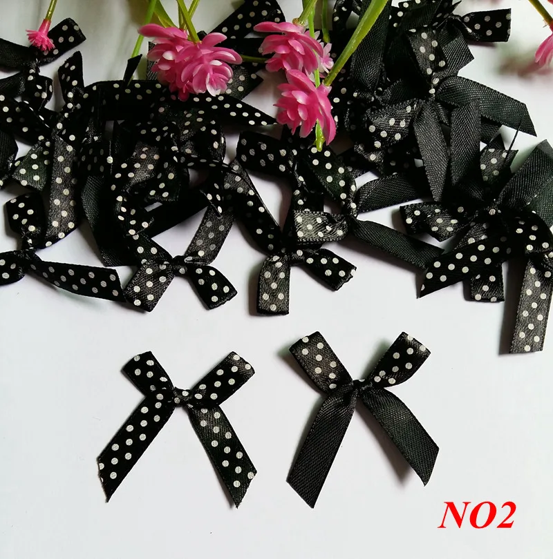 100 pcs/Lot Factory Handmade Children Clothes Accessories polka dot Satin Ribbon Bow Wedding Scrapbooking Embellishment Crafts