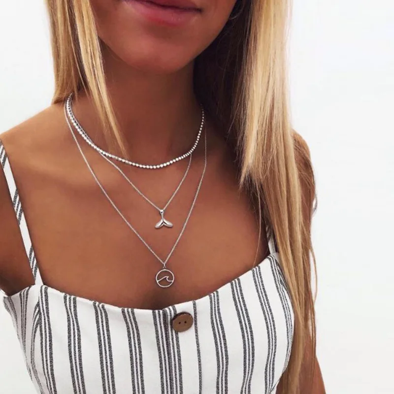 Tenande Vintage Mehrschichtige Party-Schmuckketten mit Blättern, Sternen, Hamsa-Hand und Mond für Damen - Trendige Bijouterie – Detail 17