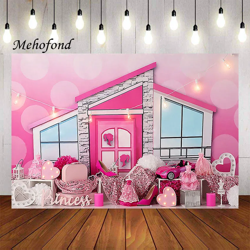 Mehofond Photography Background Pink House Girl Princess Cake Smash Birthday Party Portrait Decor Backdrop Photo Studio Props