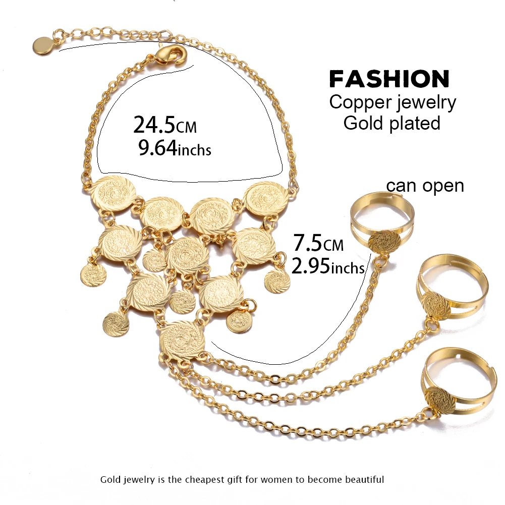 Coin Jewelry Gold Color Coin Bracelet Bangles In Chain Link Rins For Women Dress Bracelet Hot Sale Arab Middle East Bracelet