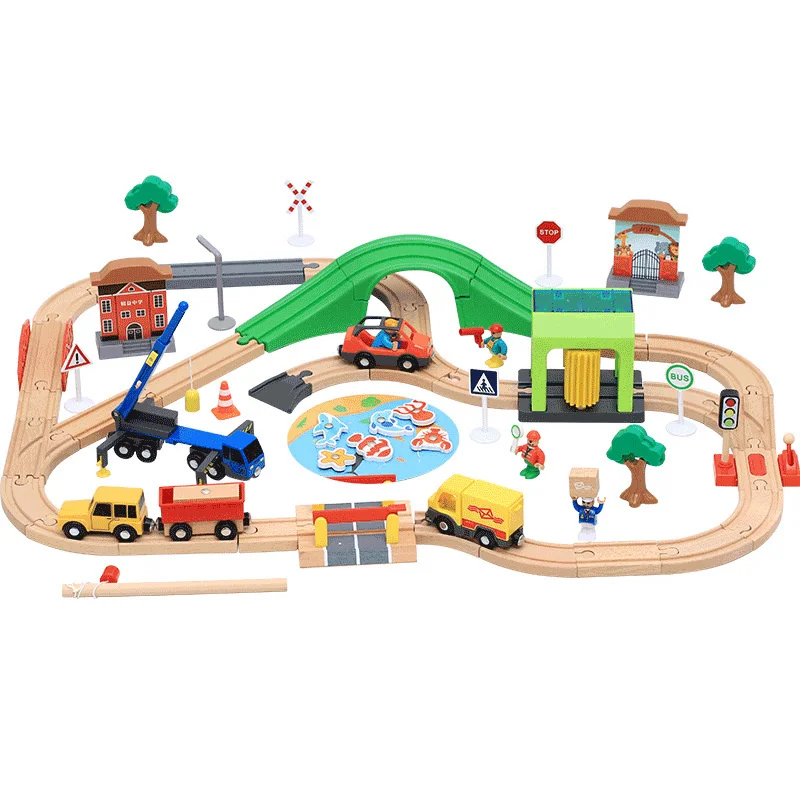 Wooden Track Train Set Car Wash Room Wooden Railway Car Educational Toys Compatible for Wooden Track Toys for Kids Gift