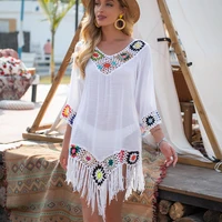 BIKINI de cocodrilo para mujer, traje de baño blanco con ribete de flecos, Túnica hueca Sexy, Vestido de playa, traje de baño de verano, ropa de playa