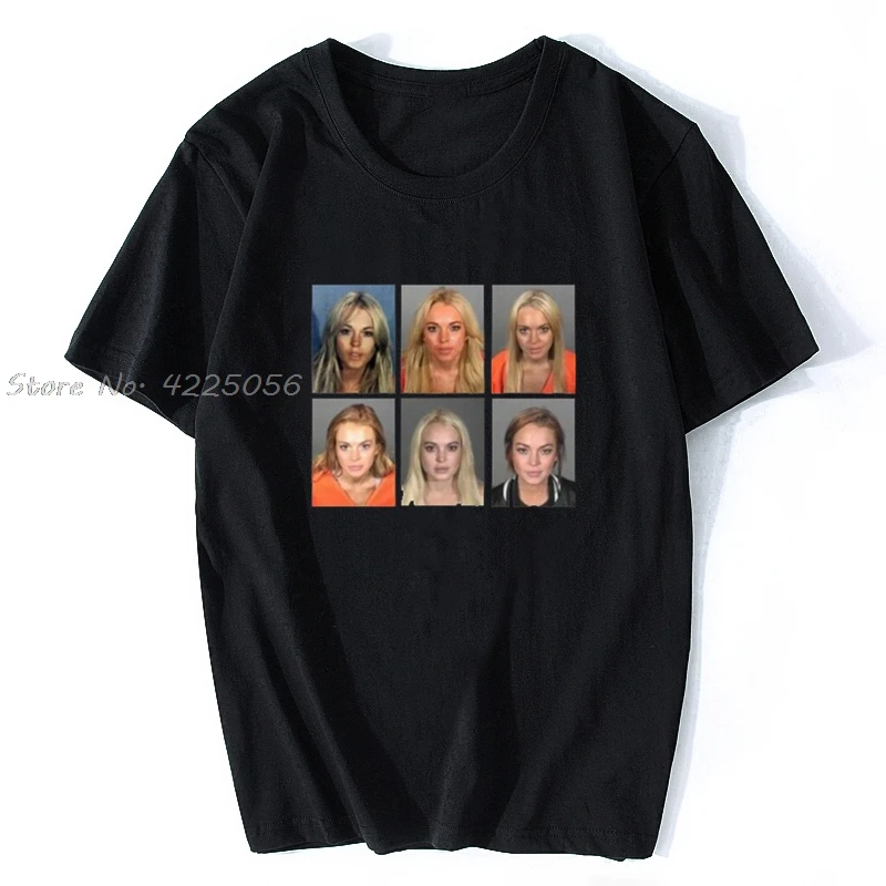 Lindsay Lohan Mashup Celebrity Mugshot Vintage Grunge Look Fan T-Shirt Print Fashion Men Cotton Tshirt Tees Streetwear