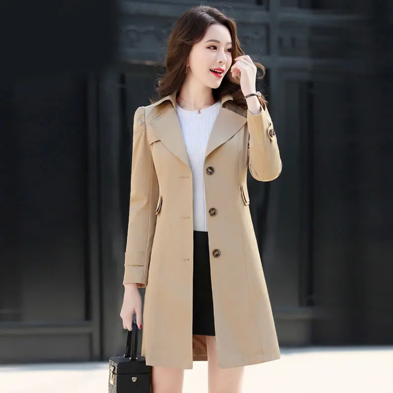 Spring Autumn Trench Coat Slim Single Breasted Trench Coat  Woman Trench Coat Long Women Windbreakers Plus Size Overcoat Femmino