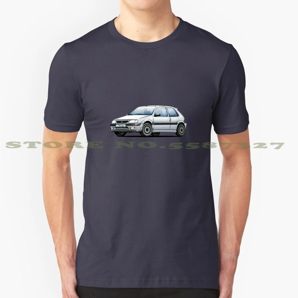 Saxo Cup-White 100% Cotton T-Shirt Psa Saxo C2 Uk Speed Rallying Racing Cars Fast Wrc