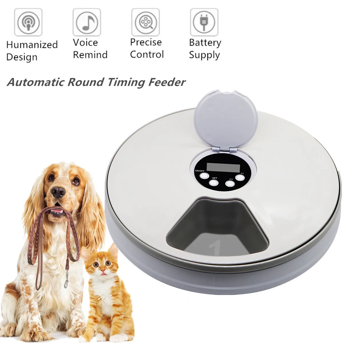 Automatic Round Timing Feeder Dry Wet Food Dispenser Pet Feeder 6 Meals 6 Grids Cat Dog Food Feed Tool With Voice Remind Music