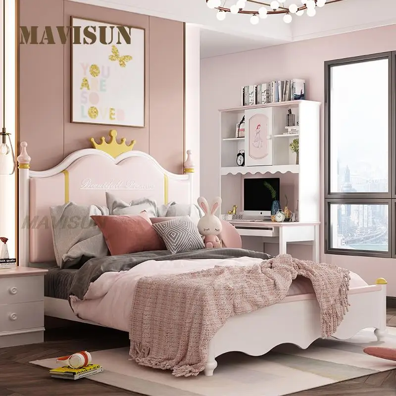 

Korean Style Princess Bed For Girls With Solid Wood Frame Nordic Wind 1.2 Meter Small Apartment Storage Bedroom Furniture