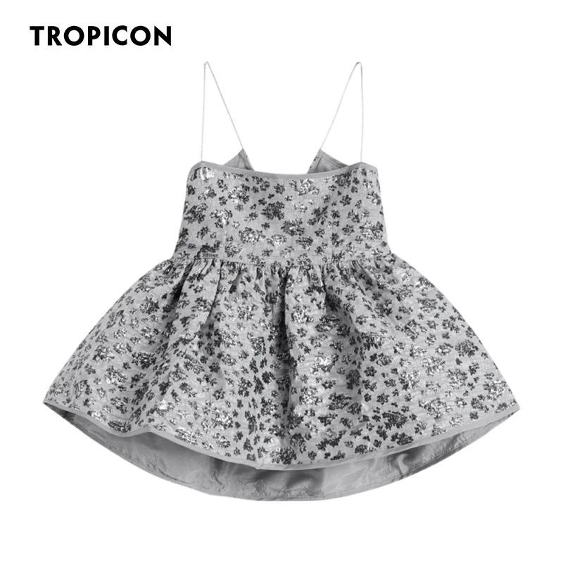 TROPICON Backless Ruched Cami Top Grey Open Back Spaghetti Strap Floral Summer Sexy Top Women 2021 Fashion Trendy Clothes