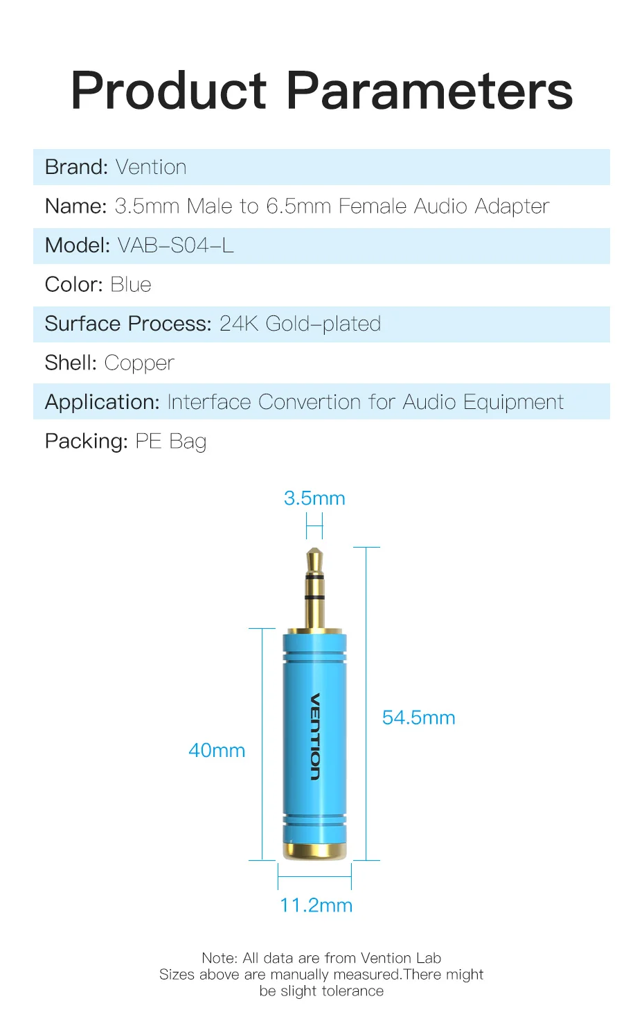 Vention 3,5 auf 6,5 mm Mikrofon-Audiostecker für Verstärker, Lautsprecher, AUX-Kabel, 3,5 mm Klinke auf 6,35 mm Adapter für E-Gitarre – Detail 10
