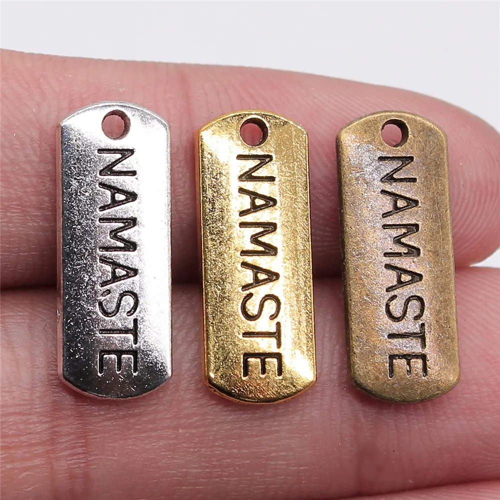 20pcs 21x8mm Charm Namaste Tag 3 Colors Namaste Tag Charms Namaste Tag Pendant Charms For Jewelry Making