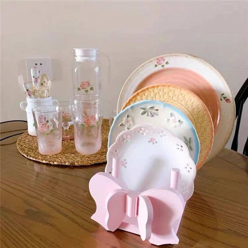 Cute Kitchen Sink Drain Rack, Storage Organizer, Dish Drying Rack, Shelf Drainer, Wood Plate, Cups Stand, Display Holder