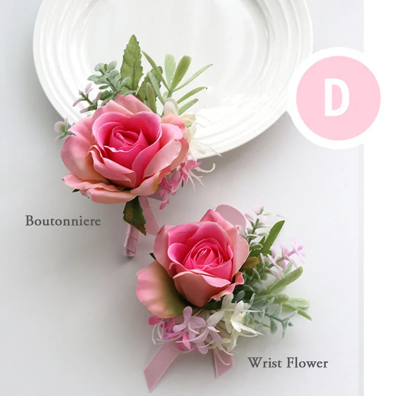 Dropshipping YO CHO 핑크 컬러 신부 들러리 Corsage 인공 장미 꽃 손목 Corsage 팔찌 남자 Boutonniere 결혼식, 드롭 쇼핑