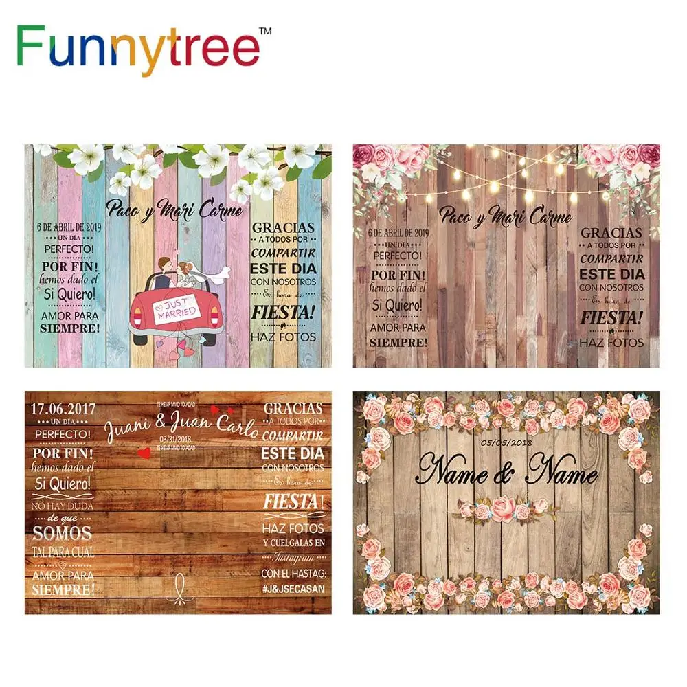 Funnytree Wedding Photography Backdrop Spring Marriage Love Wood Flower Custom Background Photo Studio Photozone Vinyl Photocall