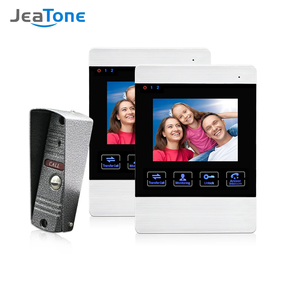 

Jeatone 4.3 Inch Video intercom Door Phone Doorbell Camera Wire 1200TVL Monitor Doorman Alarm Entry Doorphone Home System