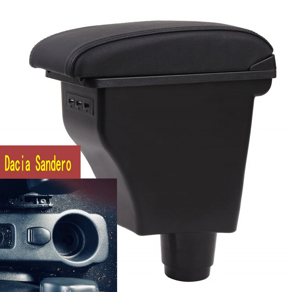 

For Dacia Sandero Armrest Box Arm Elbow Rest Center Console Storage with Phone Charging USB Interface Cup Holder