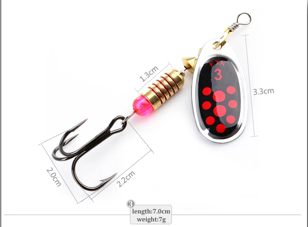 FTK 1 Stück Spinner-Köder 1 # -5 # Angelköder Bass Hard Baits Spoon mit Dreifachhaken für das Köderangeln – Detail 7