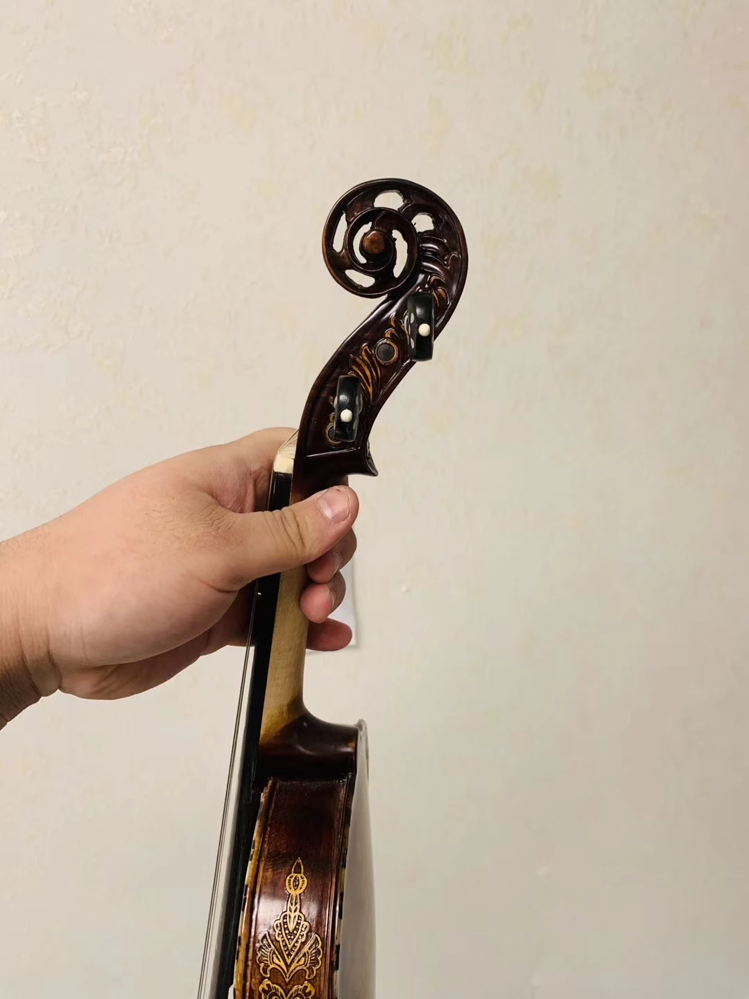 Fingerboard Carved inlaid shells Bird\'s Eye Maple！4/4 3/4 Stradivarius Violin violino Best Tone! bow case strings Aubert Bridge!