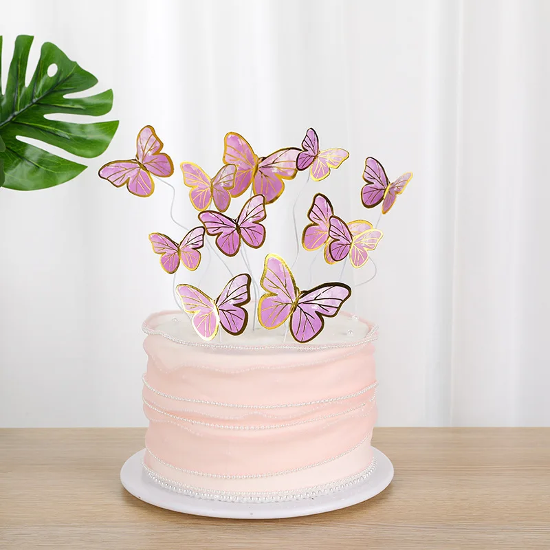 

Cake Decoration Bronzing Butterfly Insert 11pcs/Set Paper Pink Purple Butterfly Baking Dessert Table Dress Up Birthday Decor