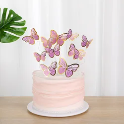 Cake Decoration Bronzing Butterfly Insert 11pcs/Set Paper Pink Purple Butterfly Baking Dessert Table Dress Up Birthday Decor