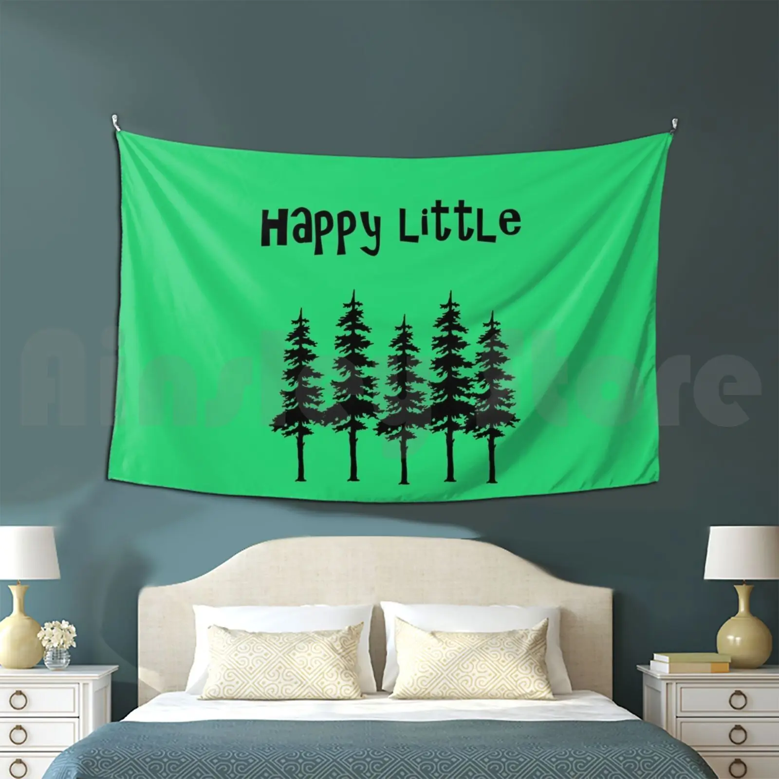 Tapeçaria Happy Little Trees 2605 Happy Little Trees Pinheiros Árvores Foresta Natureza Bob Ross