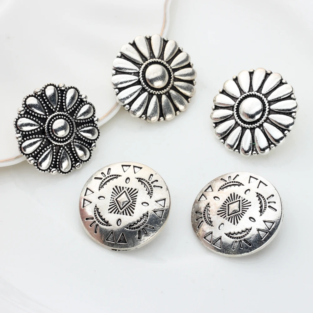 Zinc Alloy Round Vintage  Flowers Concho Buttons Charms Pendants 3pcs/lot For DIY Jewellery Accessories