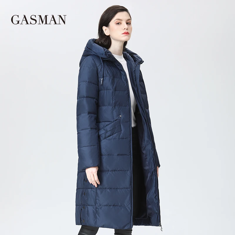 GASMAN-chaqueta larga con capucha para mujer, abrigo cálido con cinturón y bolsillo grande, de marca, a la moda, para invierno, 2022, 17128