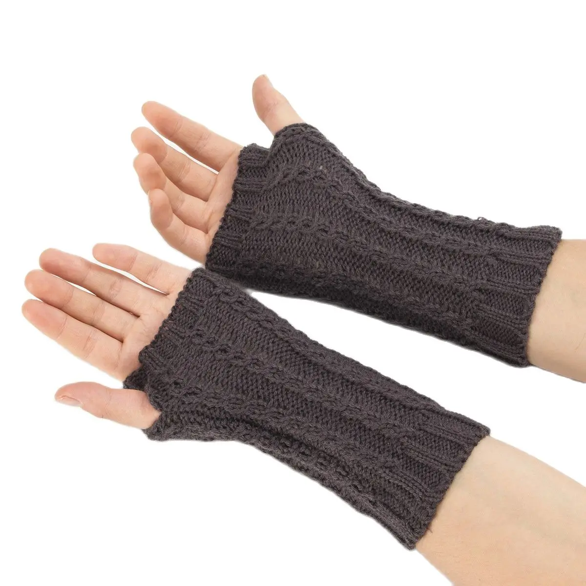 

Autumn and Winter New Jacquard Figure 8 Twist Knitted Warm Skiing Short Open Finger Men's and Women's Gloves Sleeve Arm Cover