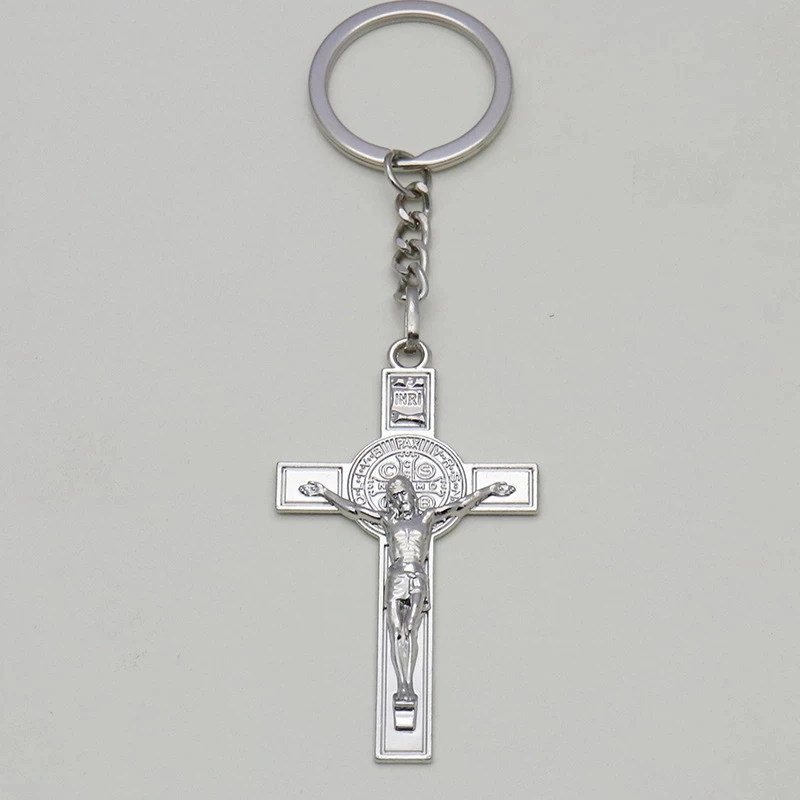 가톨릭 기독교 세인트 베네딕트 레트로 크로스 쥬얼리 목걸이 자동차 키 체인 가방 펜던트 작은 펜던트