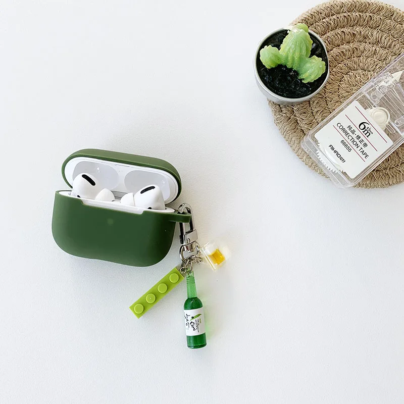 Cute Corgi Dog Beer Keychain Decor Green Headphones Case For Apple AirPods 1 2 Pro 3 Bluetooth Soft Silicone Earphone Case Cover