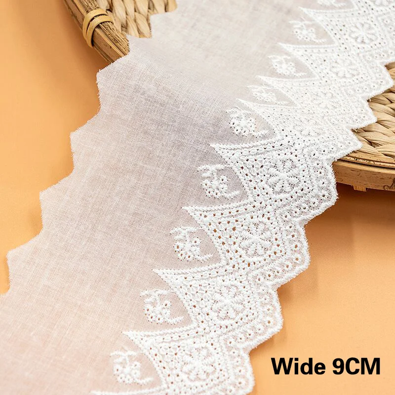 

9CM Wide Exquisite White Hollow Cotton Lace Embroidered Ribbon DIY Lace Fabric Dress Curtains Apparel Sewing Accessories