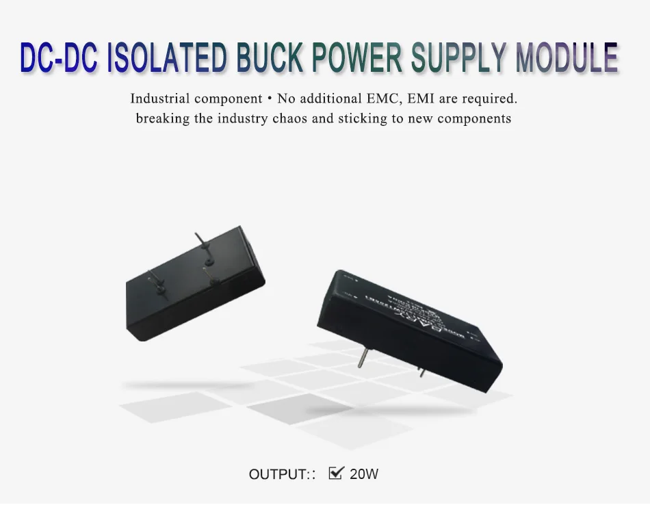 20 W DC-DC isoliertes Buck-Stromversorgungsmodul 18–36 VDC bis DC5 V 4000 mA Schaltnetzteil, schwarzes Kunststoffgehäuse – Detail 1