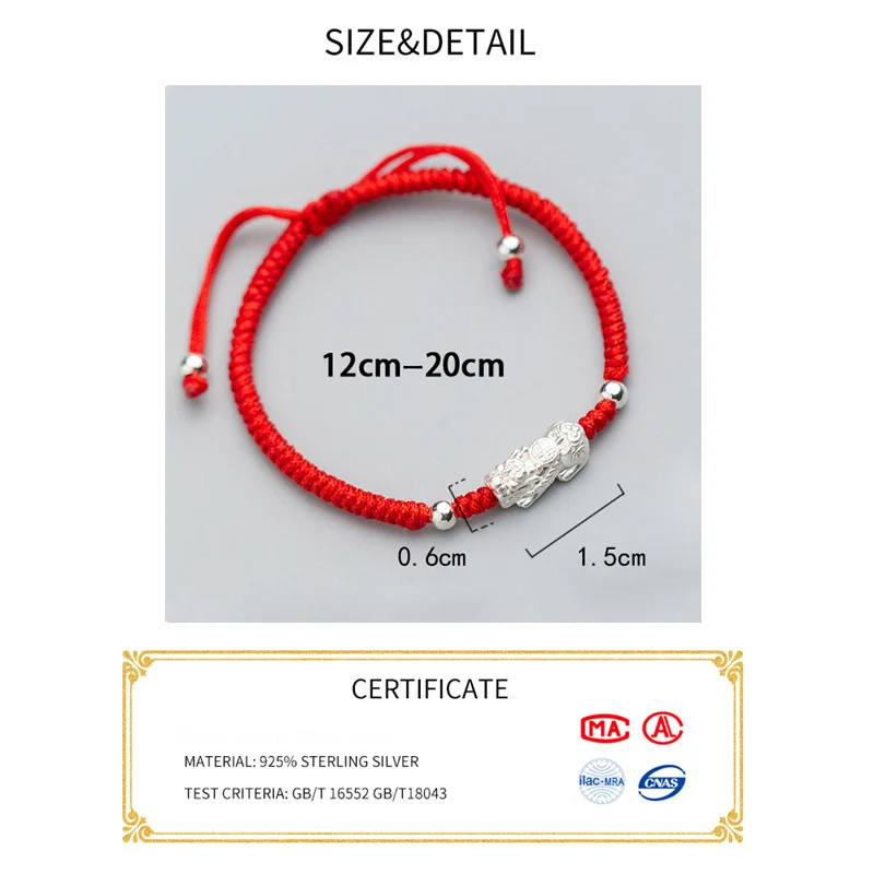 La Monada Brave Troops Red Thread For Hand 925 Sterling Silver Bracelet Red Thread String Rope Bracelets For Women Silver 925