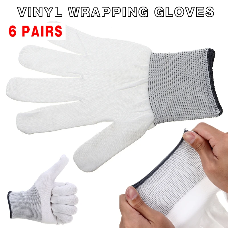 6 Pair / Lot White Nylon Wrap Gloves Antistatic Workshop Dust-free Labor Protection Gloves For Car Wrapping Vinyl Sticker